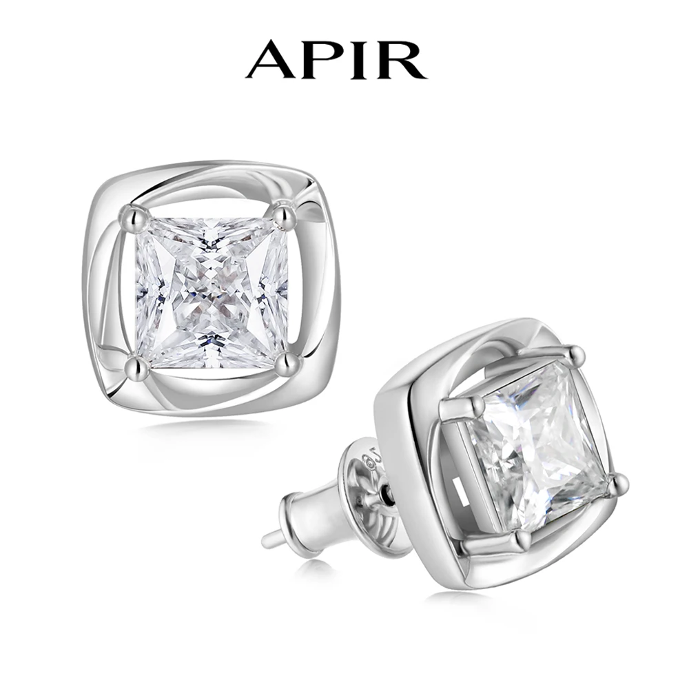 

APIR 2 ct 5.5*5.5mm Princess Cut Moissanite Stud Earrings for Women 925 Sterling Silver Sparkling Lab Diamond Studs Fine Jewelry
