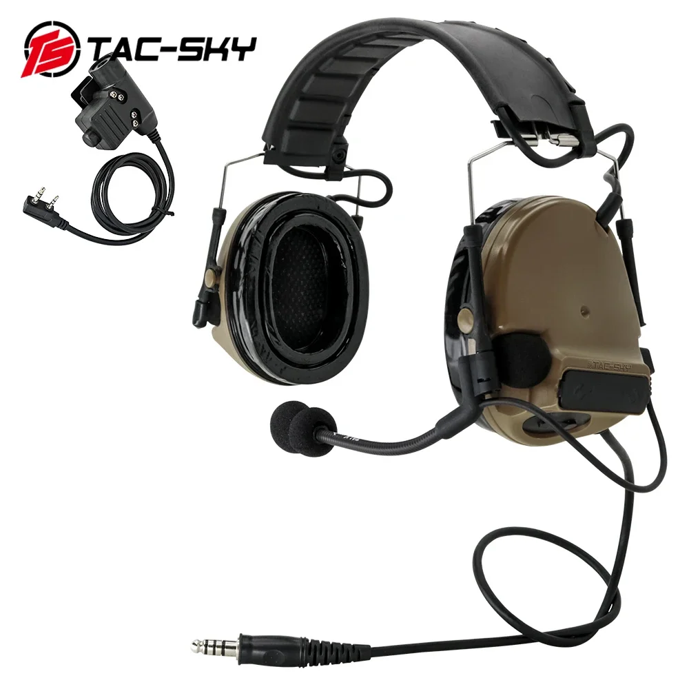 TS TAC-SKY COMTAC Removable Headband Silicone Earcups Shooting Noise-Canceling Tactical Headset COMTAC III (DE) +U94 PTT