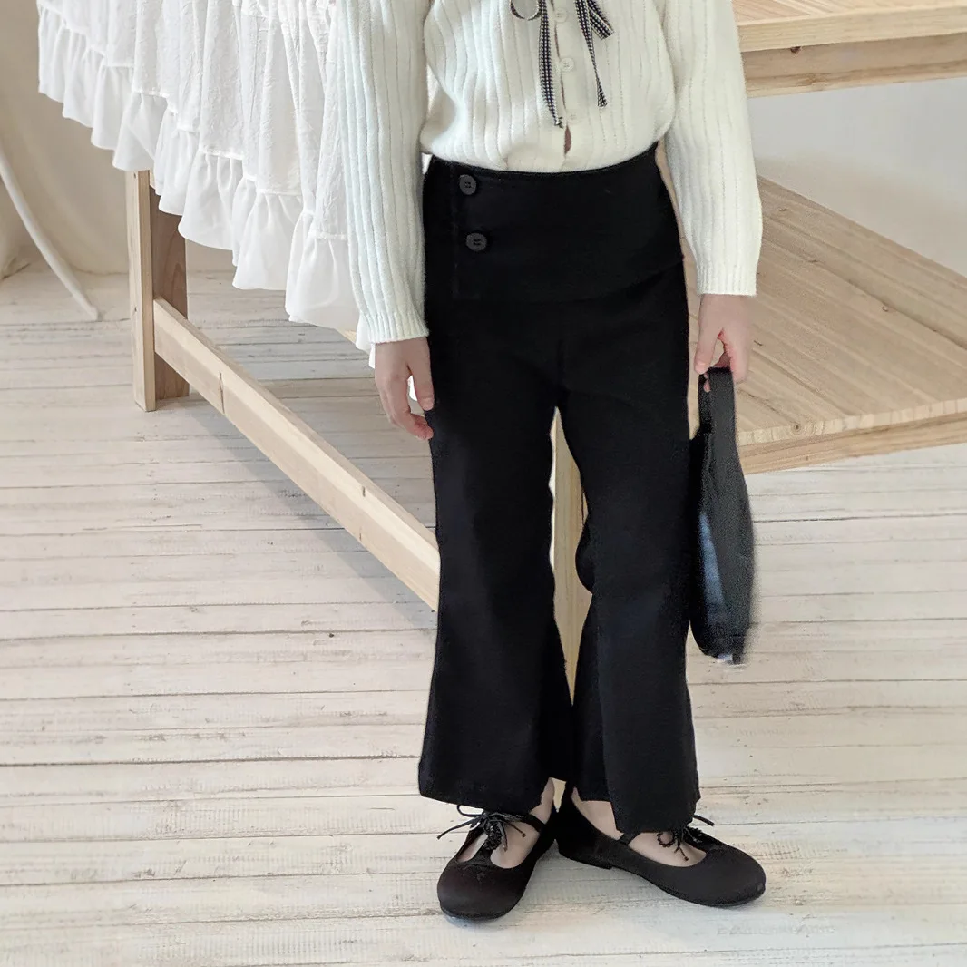 

Korean Autumn 1-10Y Kids Girls Flare Pant Cotton Solid High Waist Infant Baby Girls Trousers Casual Strench Children Girls Pants