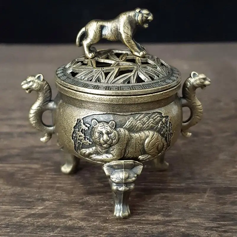 【MAX-55】Tiger Incense Burner Metal Small Incense Burner Ornaments With Handle Yoga Meditation Home Decoration Ancient Style