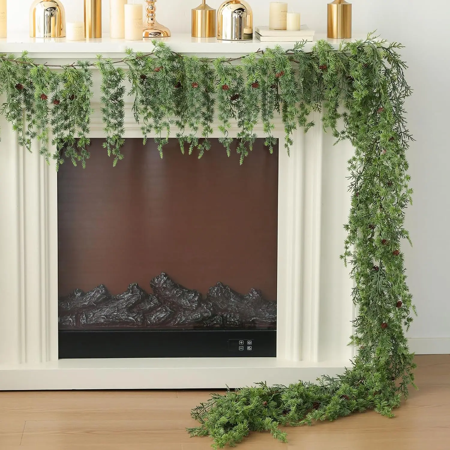 

6ft Artificial Pine Garland with Pinecones for Christmas Fireplace Mantle Indoor Outdoor Decor