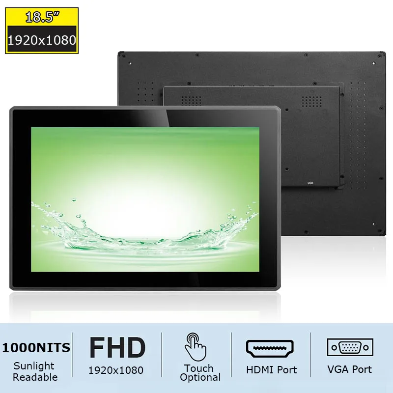 18.5 Inch 1000 Nits 1920x1080 HD Outdoor Use Capacitive Flat Touch Screen Monitor With VGA/HDMI/USB Interface