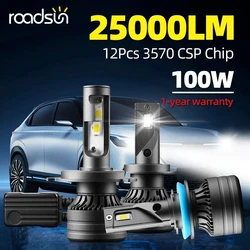 Roadsun CSP 미니 LED 자동차 헤드라이트 전구, 자동차 안개등, Canbus 100W 25000LM 6000K 12V 24V, H7, H4, H1, H11, H8, HB3, HB4, 9005 9006