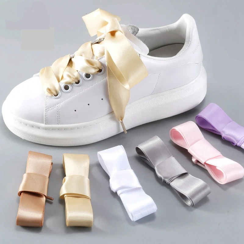 1Pair 2 CM High Quality Silk Fabric Shoelace Width Silk Satin Shoelaces Ribbon Shoe Laces Boots Women Sneakers ShoeLace 19 Color