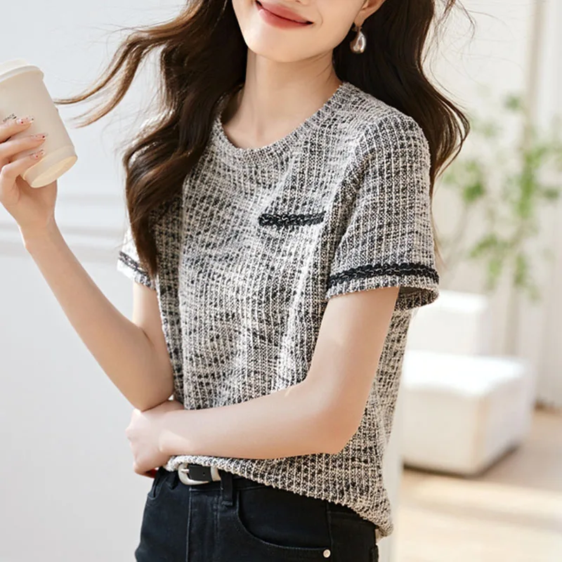 Korean Fashion Woman Clothing Summer Patchwork Casual O Neck T Shirt For Women Short Sleeve Tshirts All-Match Tees Ropa De Mujer