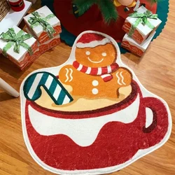 Christmas Decoration Gingerbread Man Rug Cute Bedroom Plush Rug for Bed in Living Room Thickened Rug Non-slip Washable Floor Mat