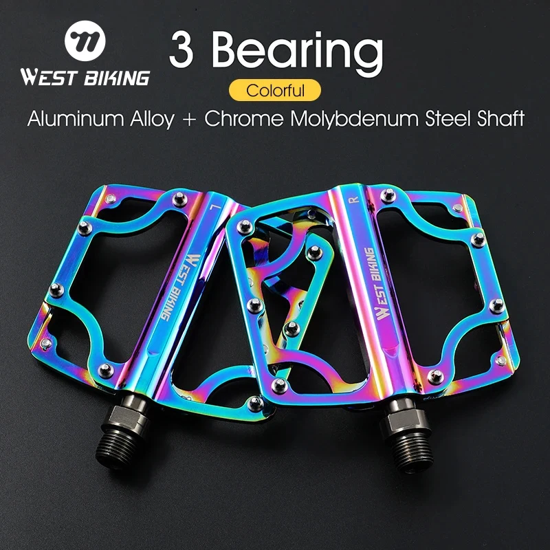 WEST BIKING Colorful Bicycle Pedal Effort-saving 3 Bearing CNC Ultralight Pedal MTB Road Bike Part BMX Pedal Cycling Accessories