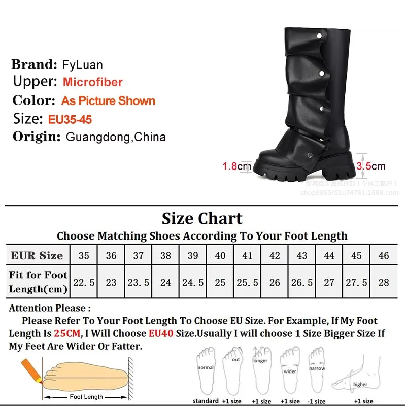 New Foreign Trade Women Shoes New Medium Heel Thick Platform Knee Length Boots Round Toe Metallic Rivet Boots Fashion Long Boots