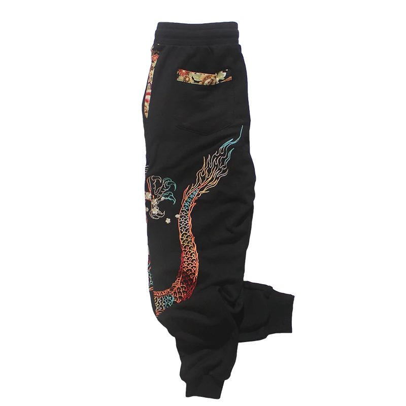 Black cotton pants for Men and Women Chinese Embroidered Pants Yokosuka Sportpants Loose Spring and Autumn