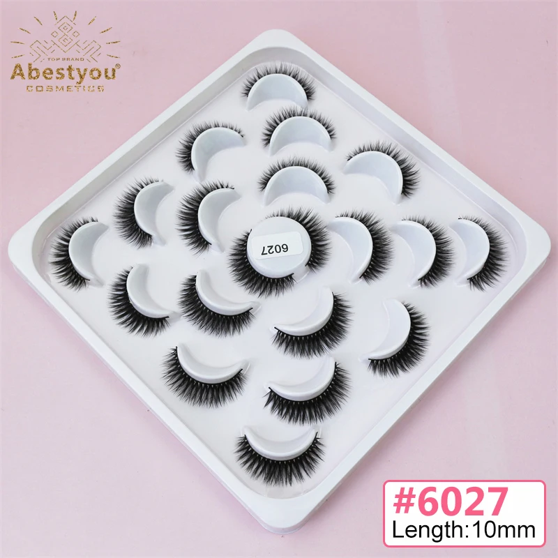 Abestyou-Extensão dos Cílios Postiços, 3D Curto Wispy, Banda Fina, Suave, Estilo Natural, Faux Cils, Novo, 10 Pares