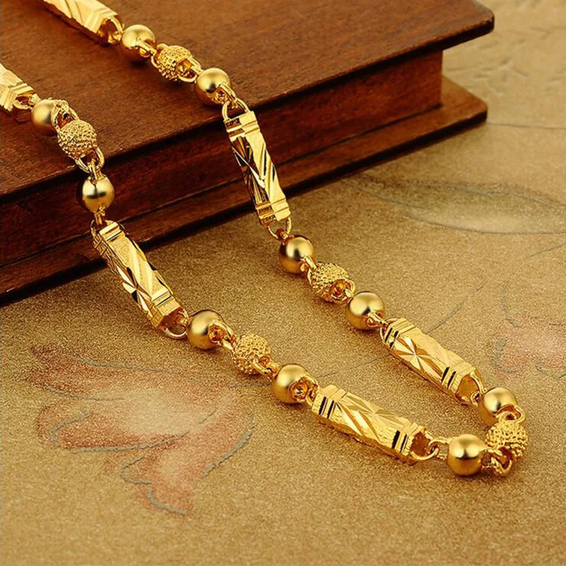 18K Gold Hexagonal Buddha Bamboo Chain Necklace for Men Simple Fine Jewelry Clavicle Chain Boyfriend Birthday Holiday Gift