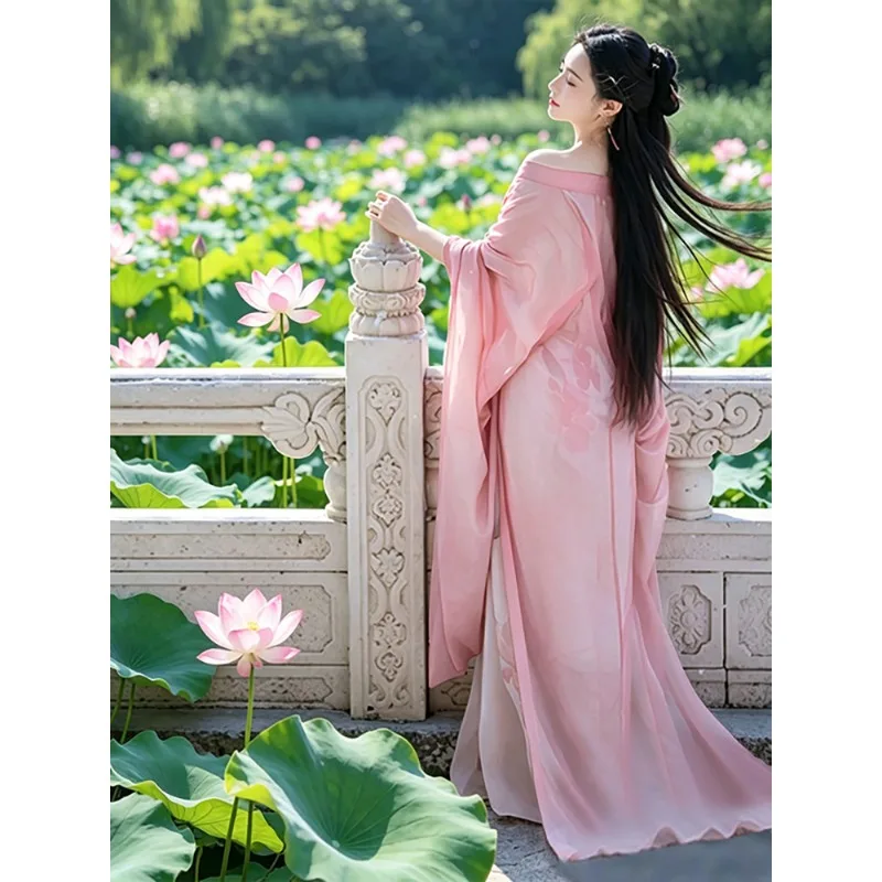 Pink Hanfu 2026 summer new cool wind ancient dress big sleeve shirt small fairy elegant