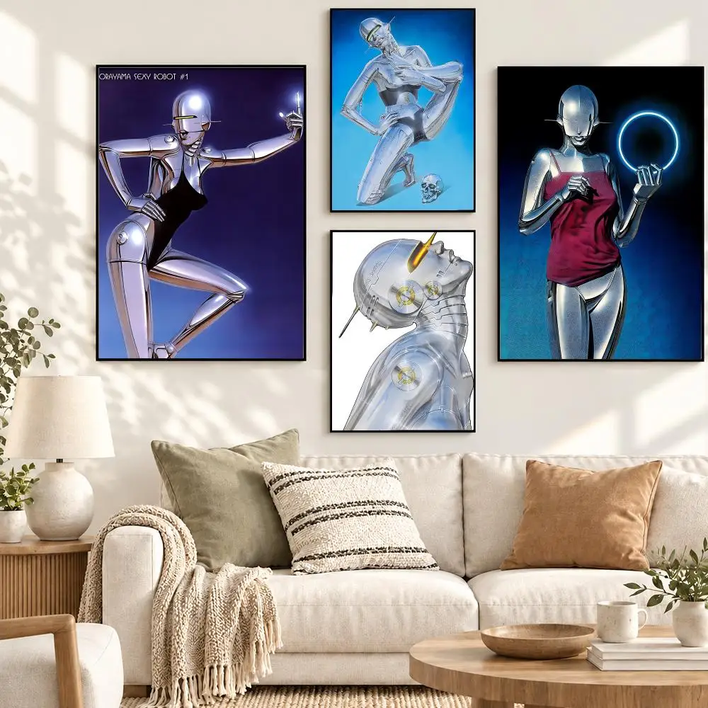 Hajime Sorayama Retro Futuristic Robot Pop Art Metallic Poster Decorative art prints for the home, holiday gifts, unframed
