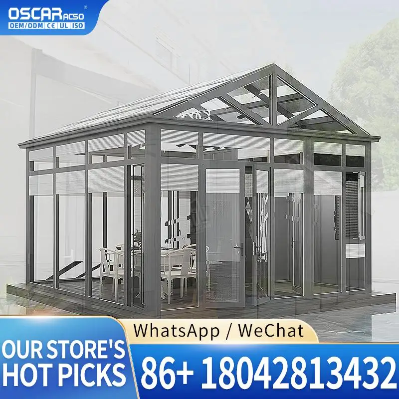 Outdoor Prefab Sunroom Modern Design Aluminum Frame Tempered Glass Structure Flat Roof Waterproof Feature Popular in US and EU s
