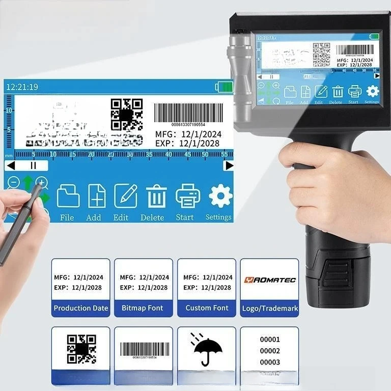 - Automatic Date Batch and Logo PrintingHandheld Inkjet Coding Machine for Small-Scale Food Packaging