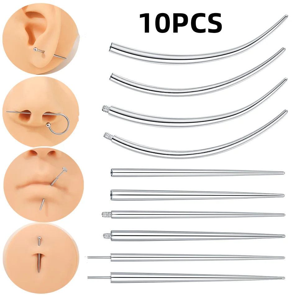 10pcs Stainless Steel Insertion Pin Taper Guide Rod Piercing Stretching Tool for Internally & Externally Threaded Jewelry