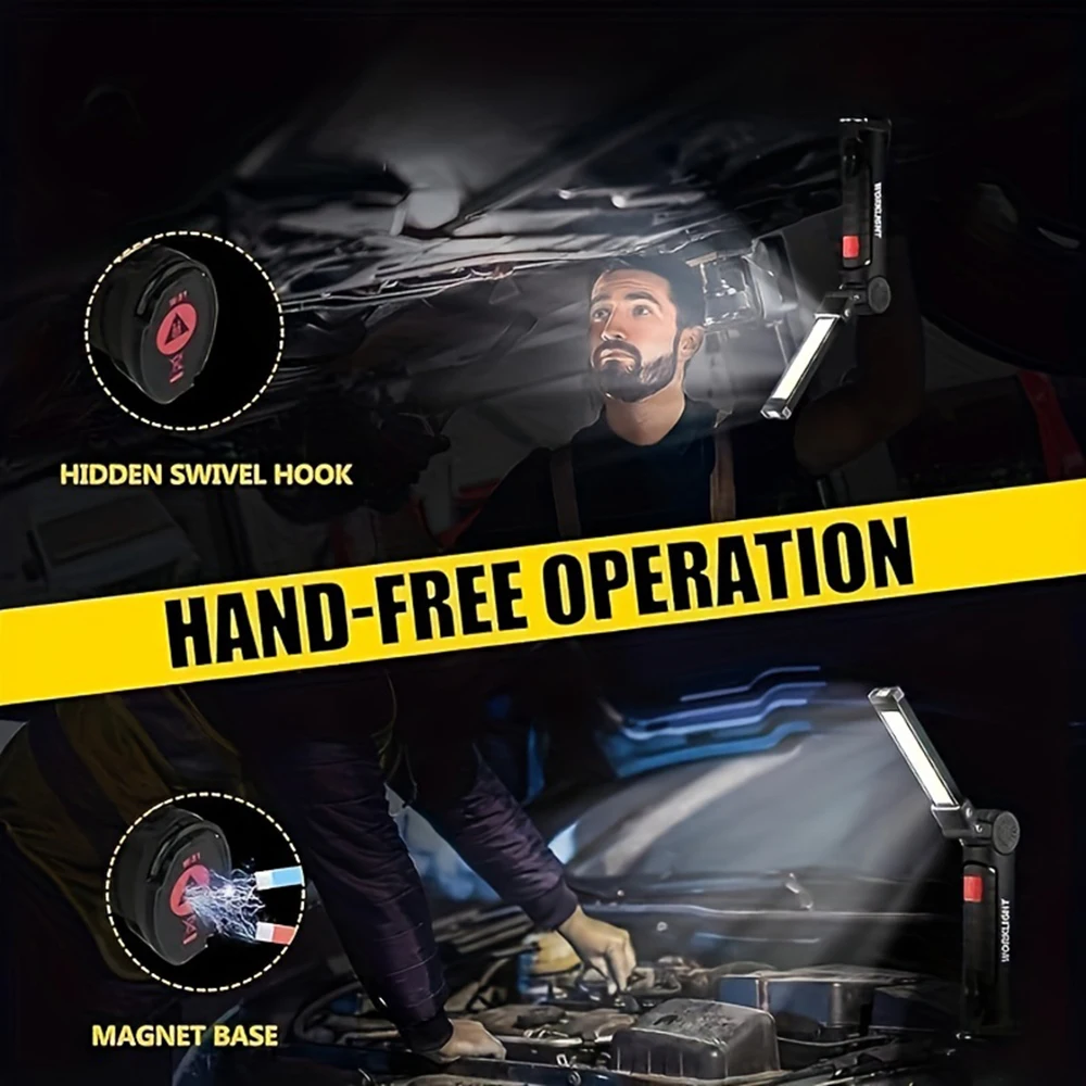 2Pack Rechargeable LED Work Lights with Magnetic Base, 360° Rotation COB Flashlight  for Car Repair Camping LED Torch Work Light