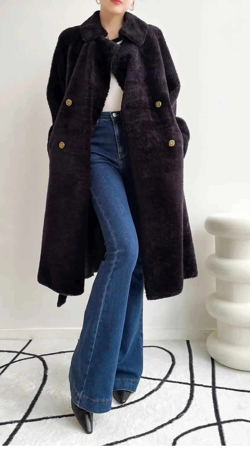 Super Quality Real Fur Coat Women Luxury Winter Natural Merino Sheep Fur Jacket Fashion Long Fur Coats Elegant Belt Casacos