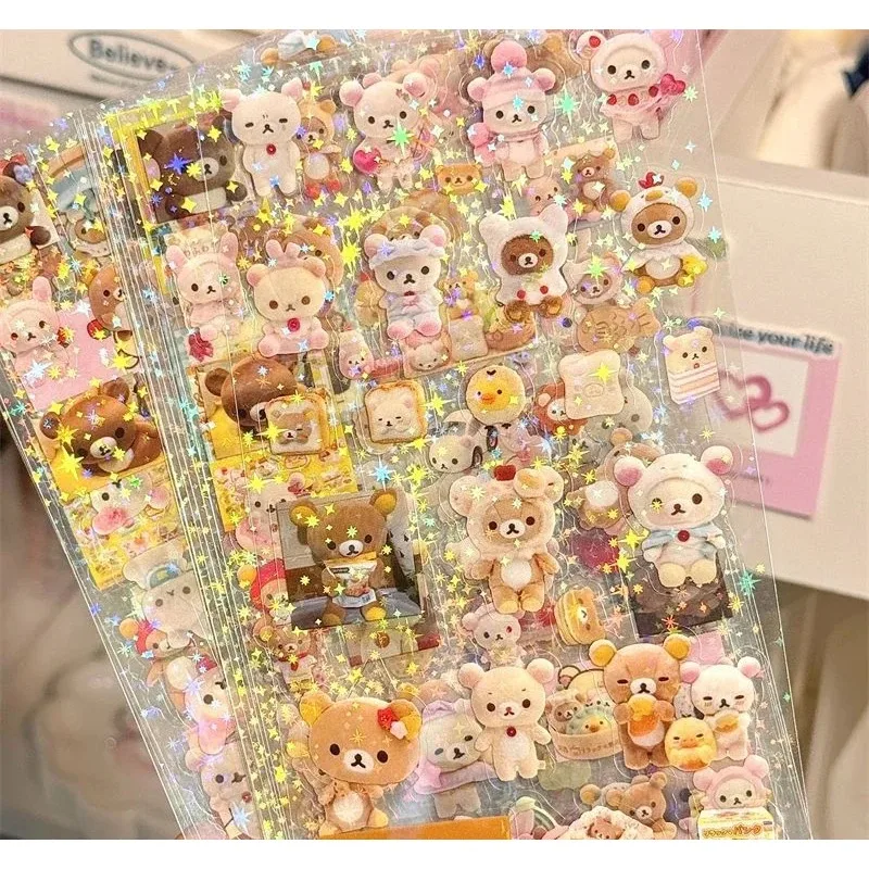 5PCS Cartoon Cute Rilakkuma Stickers Die-cutting Sticker Anime Handbooks Material Flashing Laser Sticker