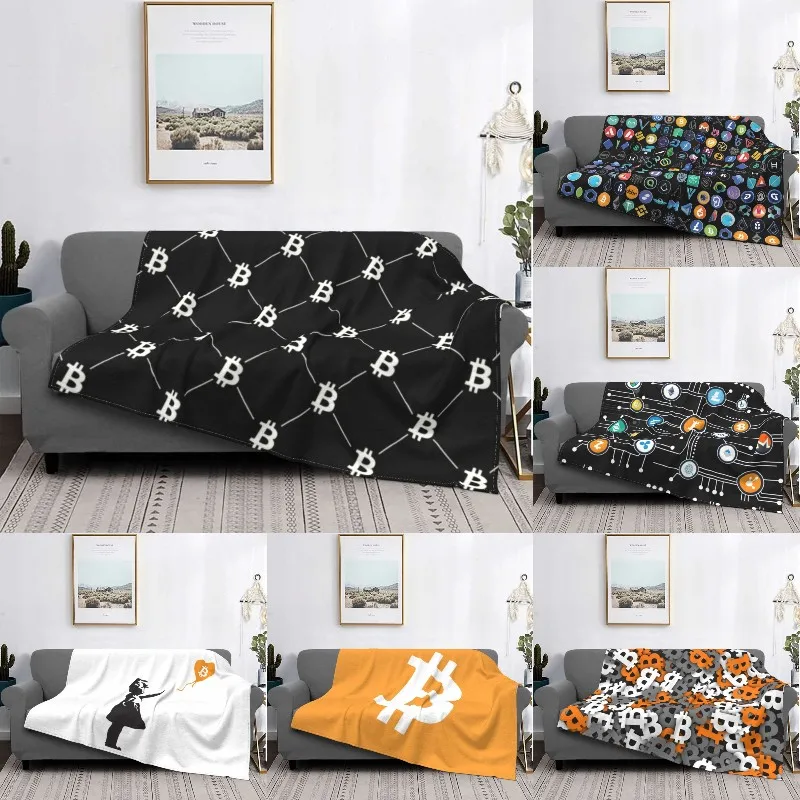 

Bitcoin Pattern Blanket Soft Fleece Spring Warm Flannel BTC Cryptocurrency Throw Blankets for Sofa Home Bedroom Bedspread