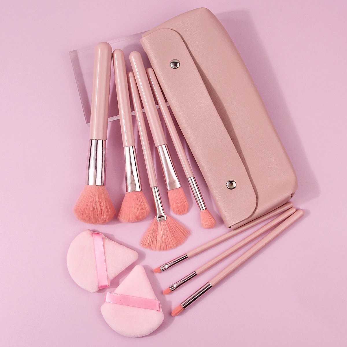 11pcs High-quality Makeup Brush Set: Multi-functional Makeup Brush Set + Triangular Powder Puff + Large-capacity Storage Bag