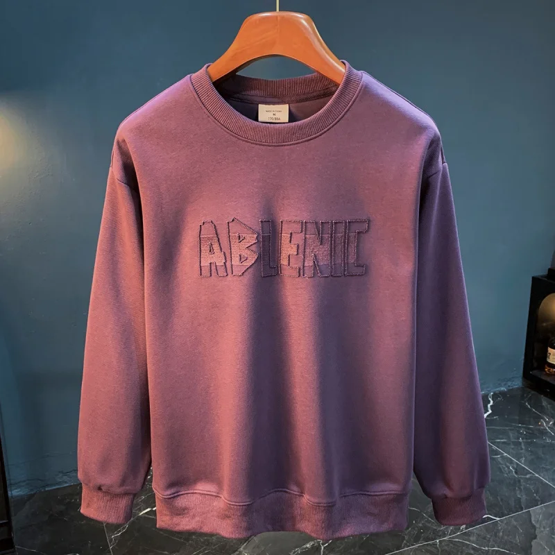 

Loose hoodie men's plus size trendy embroidered long sleeved-shirt with drawstring round neck casual sportswear