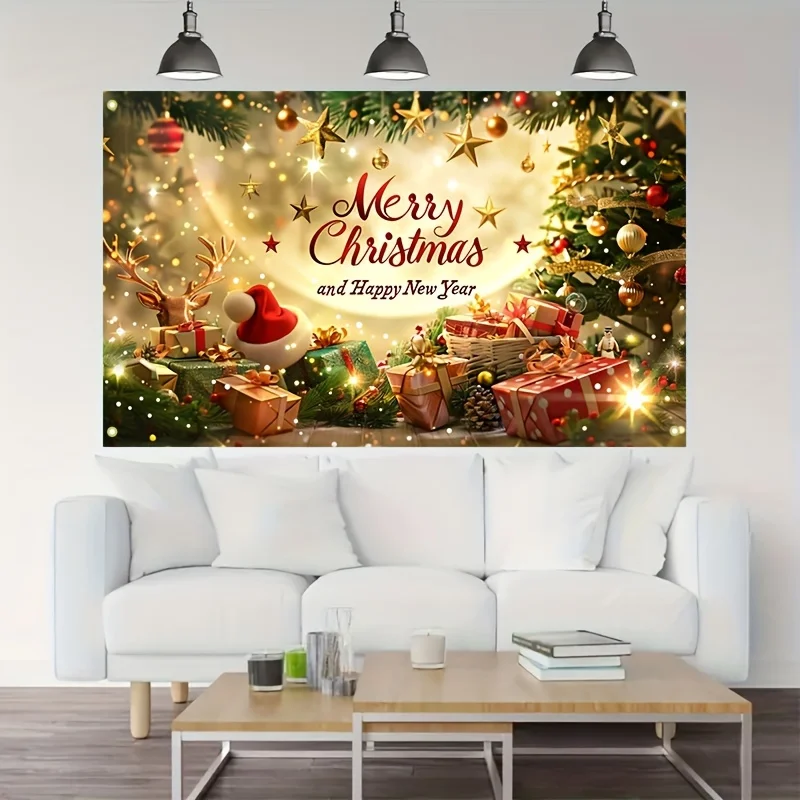 Merry Christmas New Year banner, Christmas tree gift party decoration photography background, atmosphere decoration background