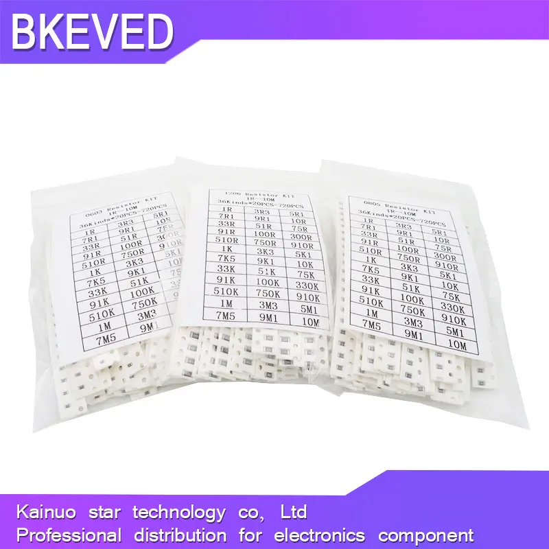 36Value * 20PCS =720PCS 0603 0805 1206 SMD Resistor Kit Assorted Kit 1 ohm- 10M ohm