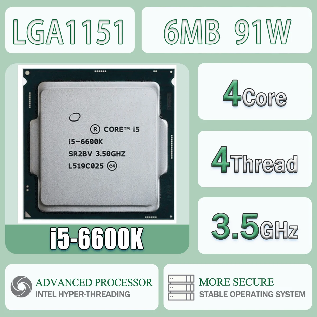 Procesador Intel Core I5-6600K 3.5GHz 4 Núcleos 4 Hilos para Servidor, 6M 91W, I5 6600K, Interfaz LGA 1151