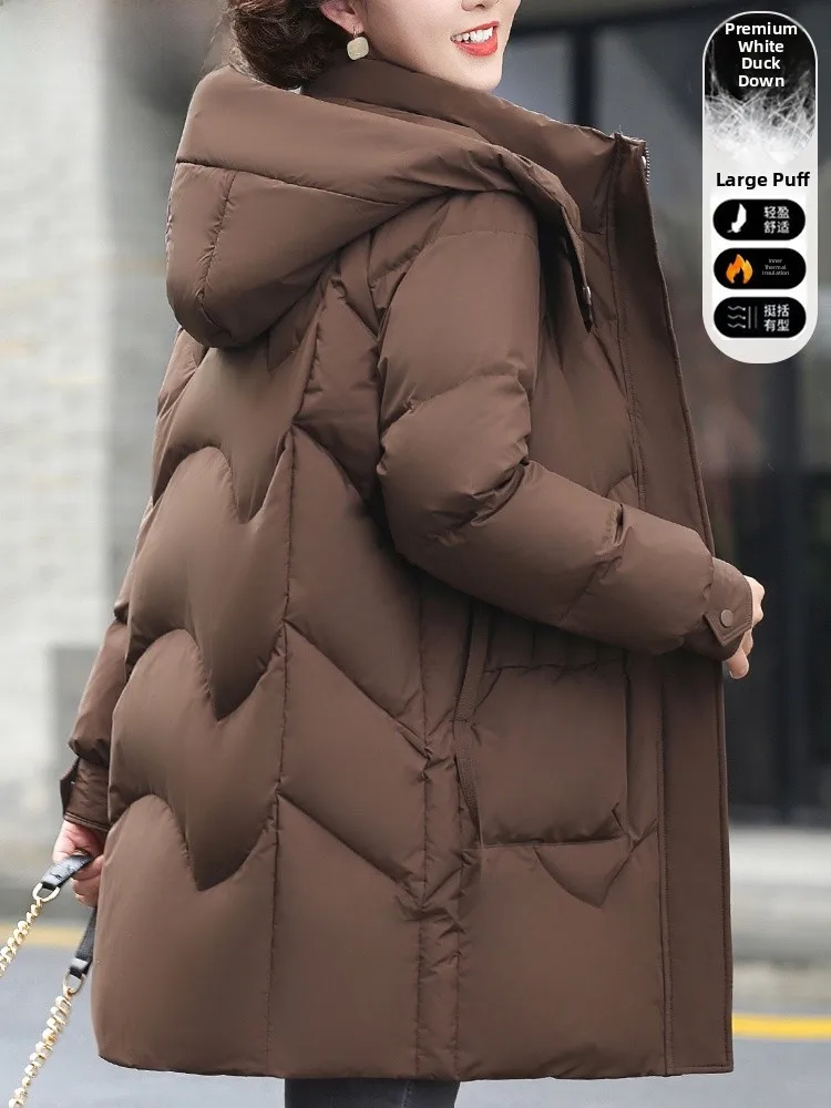 

Модная зимняя куртка для женщин среднего и пожилого возраста, утепленная, из полиэфирного волокна, на молнии, с капюшоном, средней длины