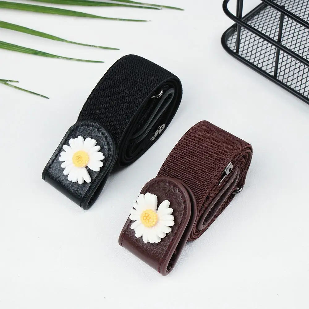 Adjustable Daisy For Jeans Pants Buckle-Free Belt PU Leather Waist Belt Elastic