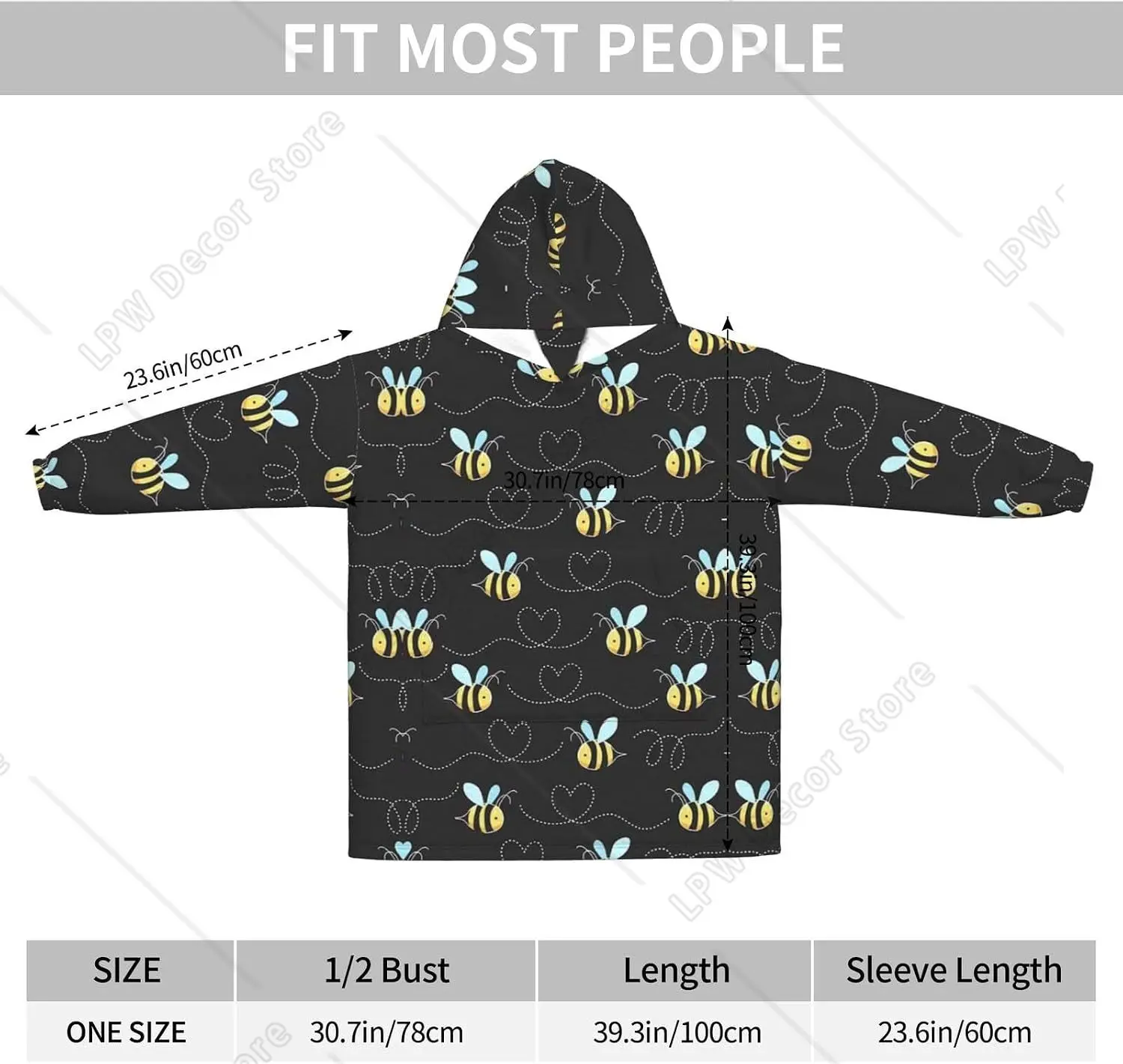 Bumble Bees Print Blanket Hoodies For Women & Men Adult Teen Wearable Hooded Sweatshirt With Pocket