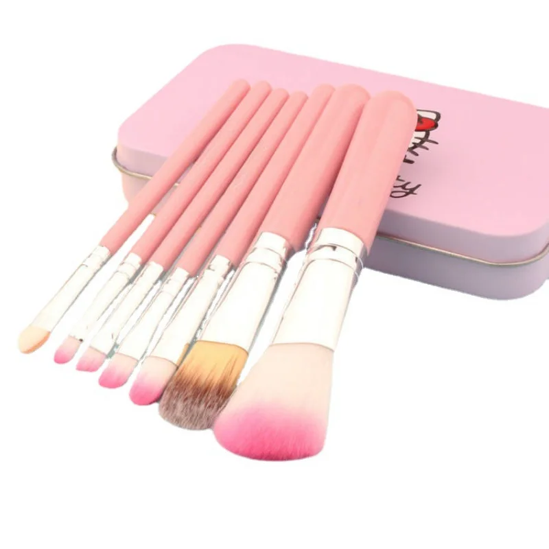 7/5pcs Sanrio Makeup Brush Set Soft Multifunctional Eyebrow Lip Eyeshadow Brush for Women Pink Black Iron Box Set Birthday Gifts