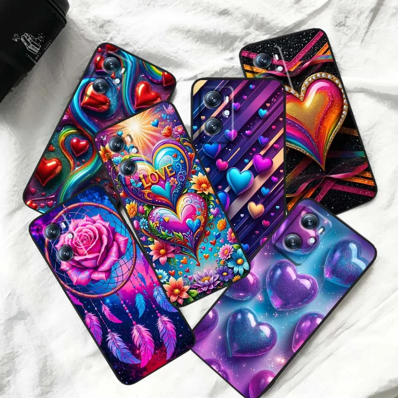 

Purple Art Love Heart Phone Case For OPPO Reno 7 A96 A40 A58 5 6 Realme GT A74 A78 Neo2 A74 A78 Find X5 X3 X7 X8 Black