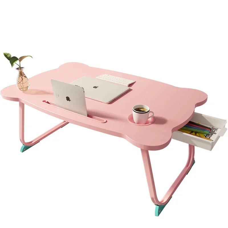 Pink Portable Folding Laptop Stand Study Table Desk Wooden Foldable Computer Desk for Bed Sofa Tea Serving Table