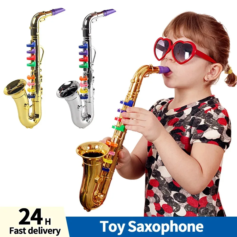 Toy Saxophone Kids Saxophone Toy Plastic Trumpet Toys Children Musical Instruments Party Props Kids Learning Accessories Gold