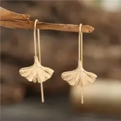 1 pair of personalized design ginkgo biloba ear hook women's unique creative pastoral leaf earrings