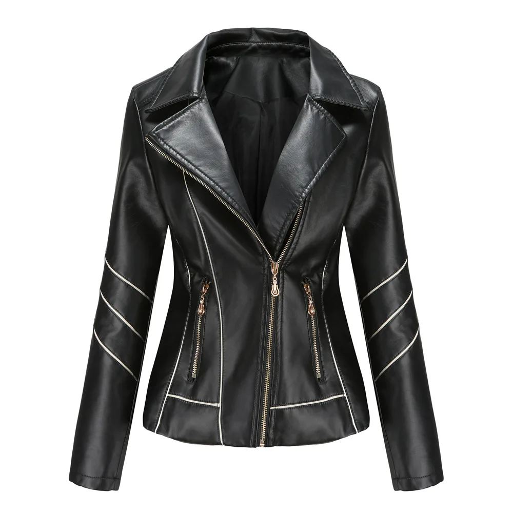 

Women's Short PU Leather Jacket Thin Style Motorcycle Jacket Spring Autumn Outerwear Sweet Style Comfortable Casual Fashion