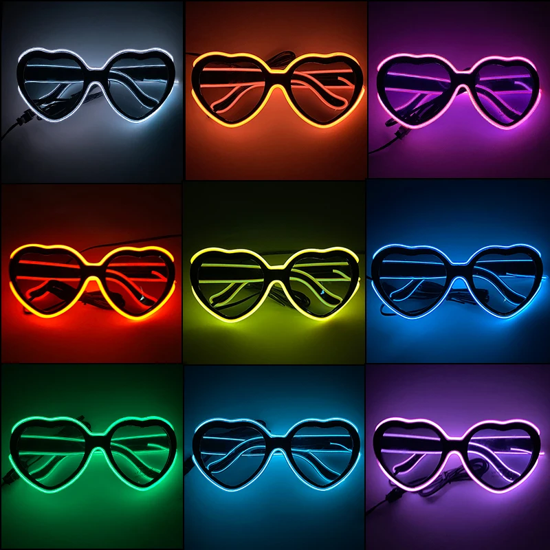 

Heart Shaped Led Glasses Neon Party Flashing Glasses EL Wire Glowing Luminous Sunglasses Novelty Gift Glow Bright Light Supplies