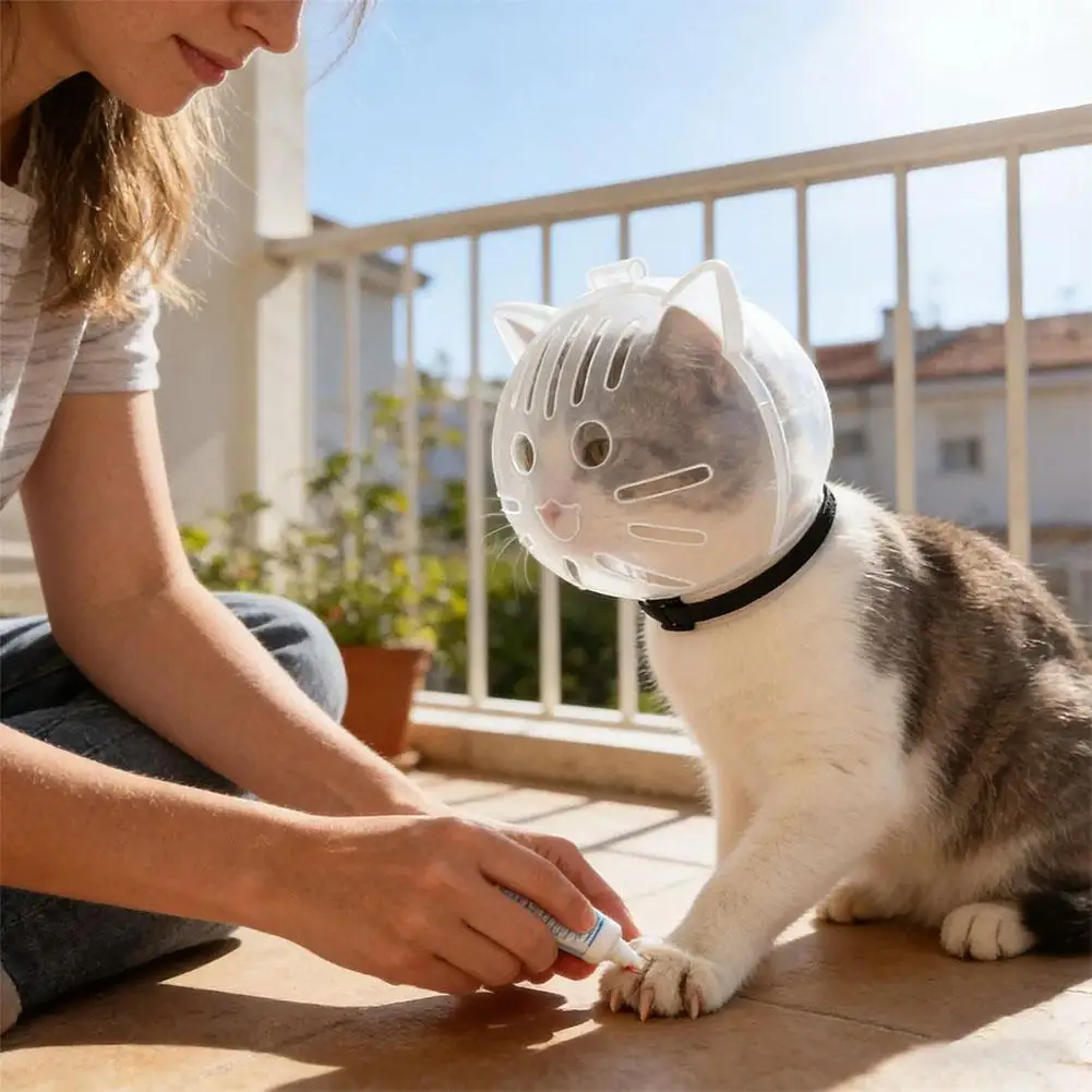 Transparenter Katzen-Schutzhaube, Anti-Biss, atmungsaktiv, Katzen-Pflegehelm, Maulkorb für Nageltrimmen, Baden und Pflege – Detail 9