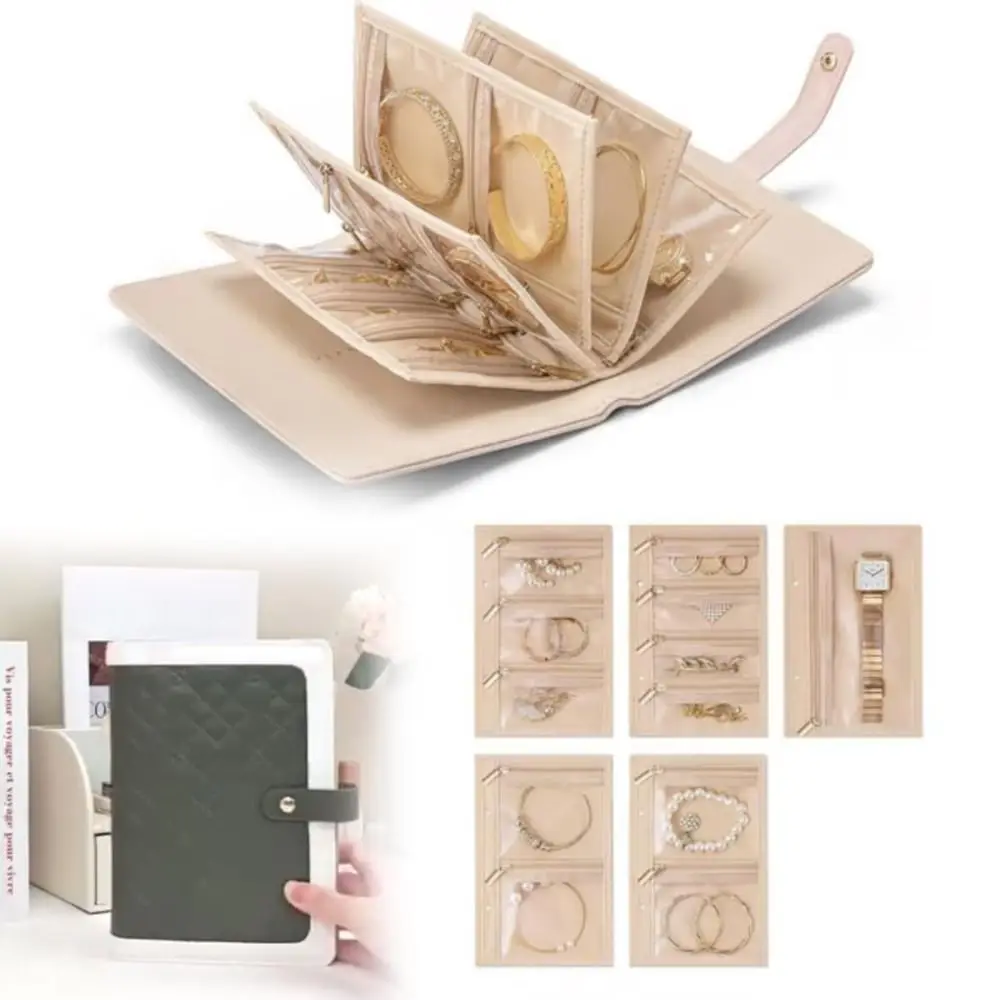 

Transparent Jewelry Storage Book with Zipper Clear Pockets Jewelry Packaging Box Velvet Luxury PU Leather