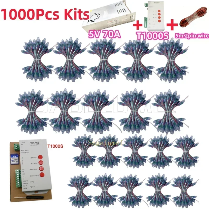 

500-1000pcs T1000S Kits DC5V 12mm WS2811 IC Full Color Pixel LED Module Light IP68 Waterproof RGB Color Digital LED Pixel Light