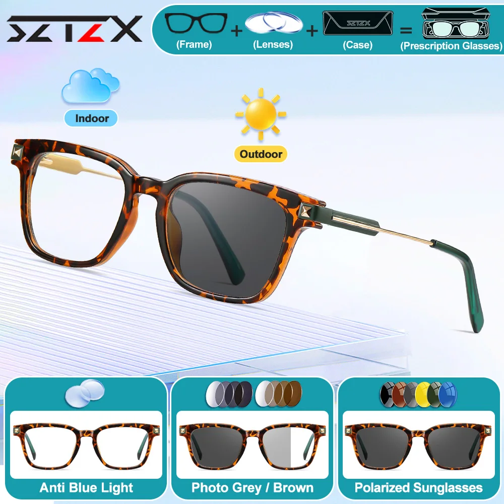 

SZTZX Retro Women Square Myopia Prescription Optical Glasses High Quality Anti Blue Ray Photochromic Progressive Reading Eyeware
