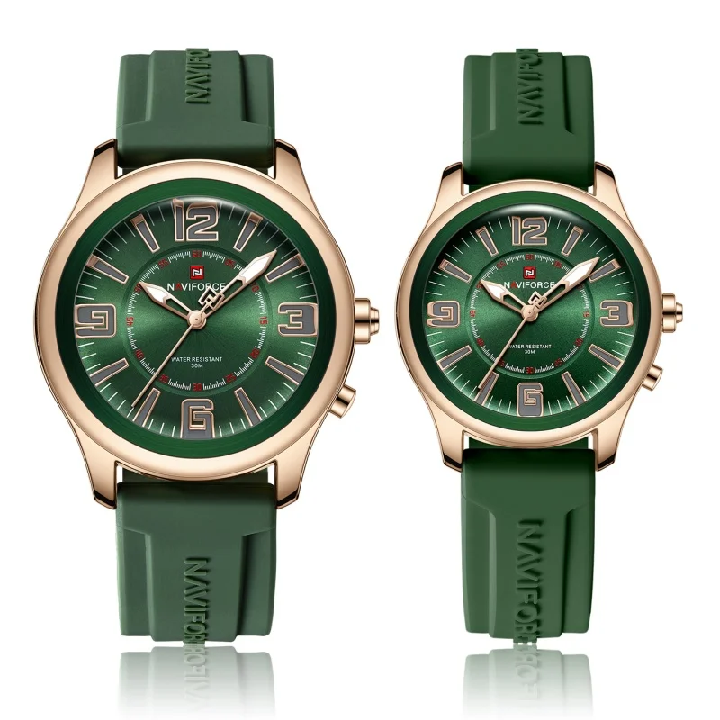 NAVIFORCE NF9256 Sports Couple Quartz Watch Luminous Pointer 3ATM Waterproof Silicone Strap Anniversary Gift Lovers Watch