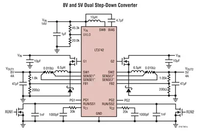 LT3742EUF LT3742 - Dual, 2-Phase Step-Down Switching Controller