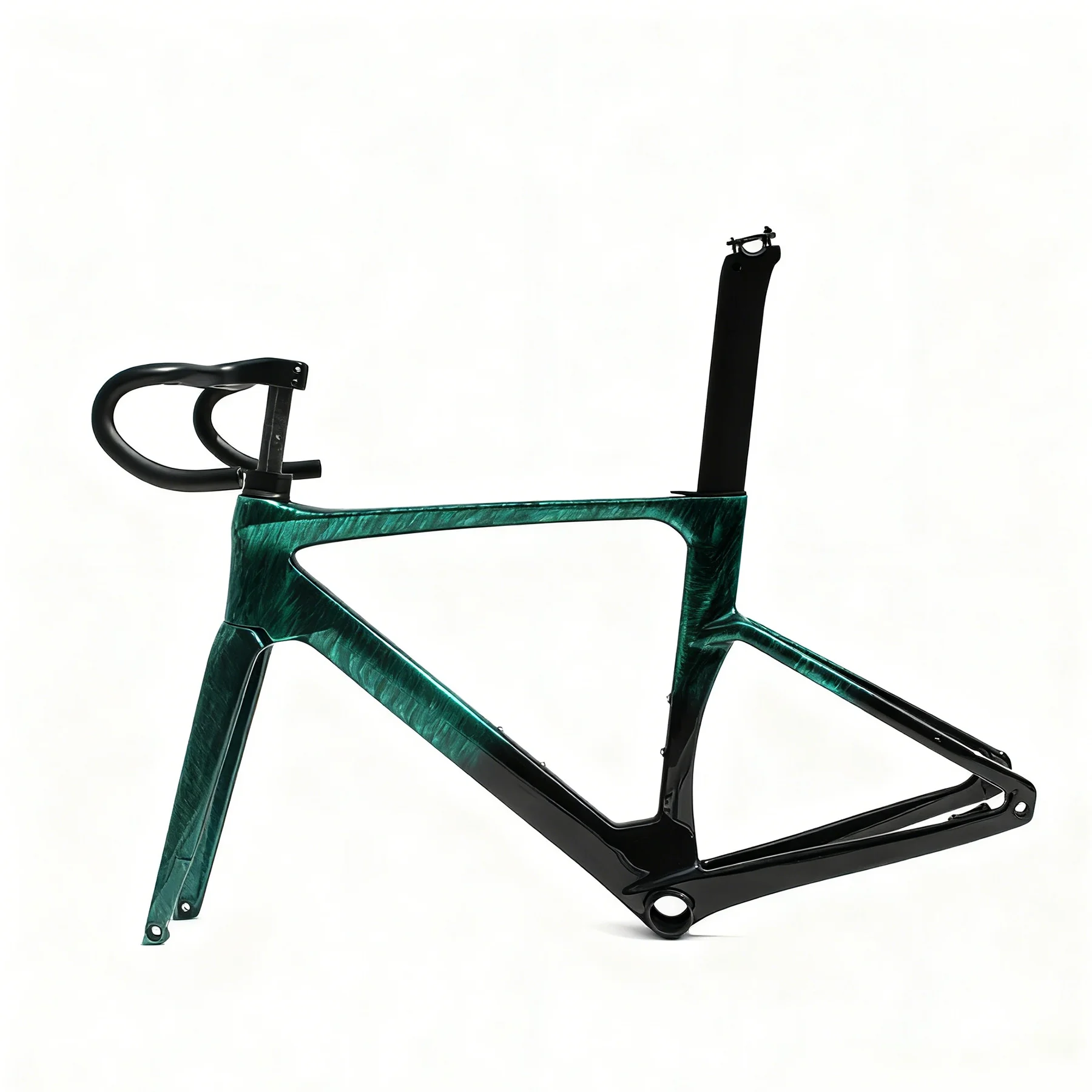 

Green Carbon Disc Brake Frame Gravel Bike Frame Road Thru Axle Internal Routing With a Integrated Handlebar