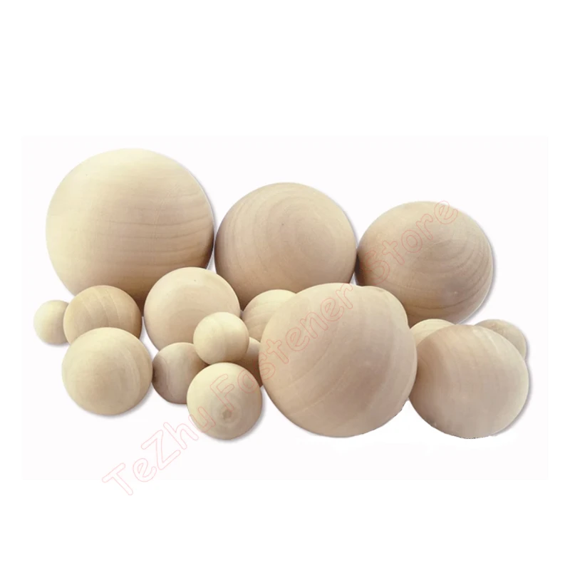 6mm-90mm Diameter Solid Wood Ball No Hole Natural Logs Handmade Wooden Round Beads DIY 6 8 10 12 15 18 20 25 30 35 40 45 50-90mm