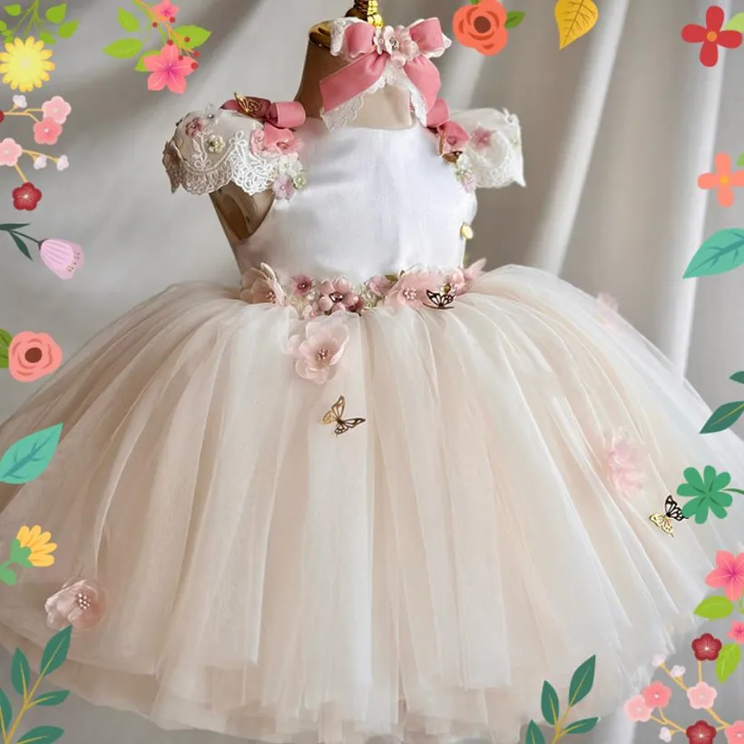 

New Children's Princess Ball Gown Host Piano Performance Wedding Birthday Baptism Party Flower Girl Dresses A4033 Vestidos