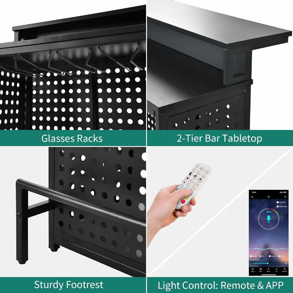 Mini Família Bar Unidade com Música Sensing Luzes LED, Álcool e Café Rack, Pólo Alto, Desktop Álcool Armazenamento Rack