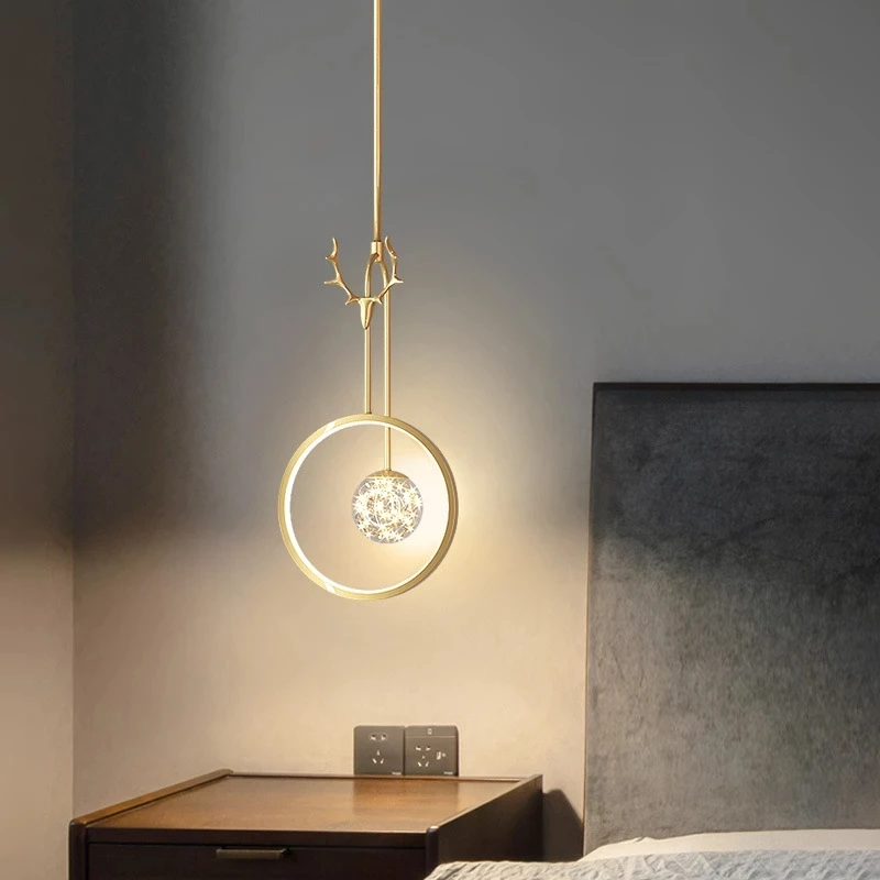 

LED Pendant Light Nordic Luxury Buckhorn Chandelier 3 Color Switch Copper For Living Room Bedroom Dinning Room Lndoor Lighting